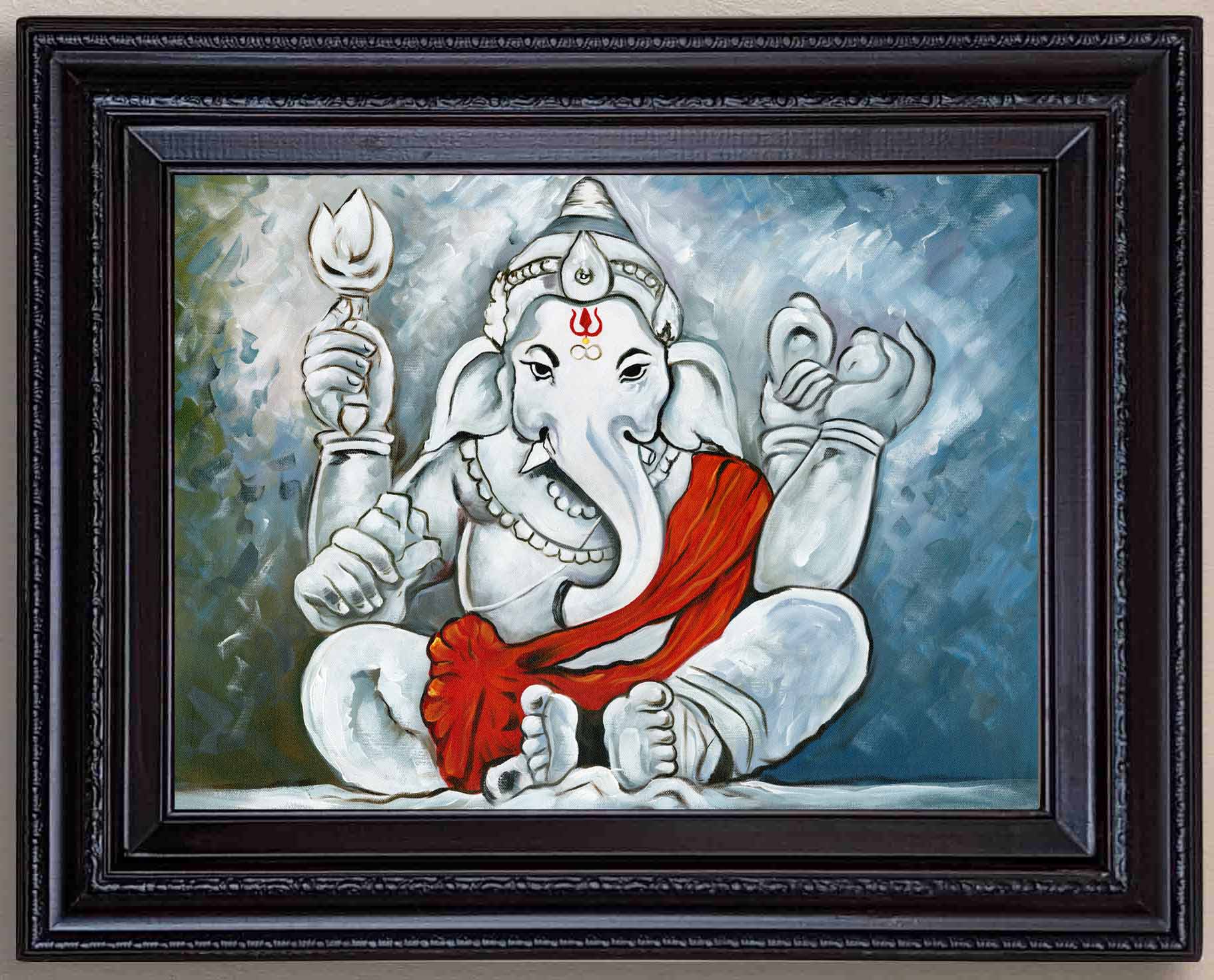 Lord Ganesha Abstract Painting in Authentic Wood Frame