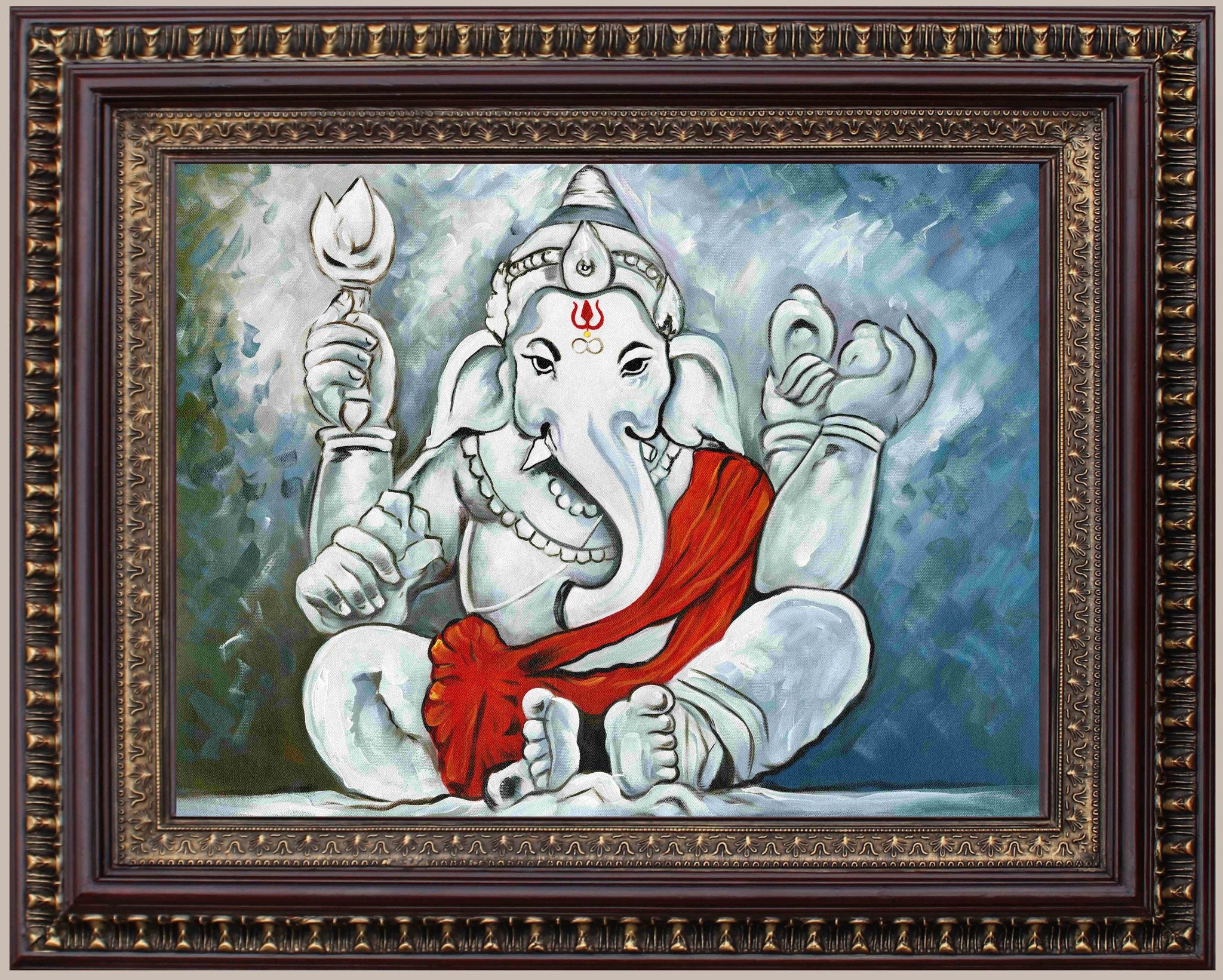 Lord Ganesha Abstract Painting in Authentic Wood Frame