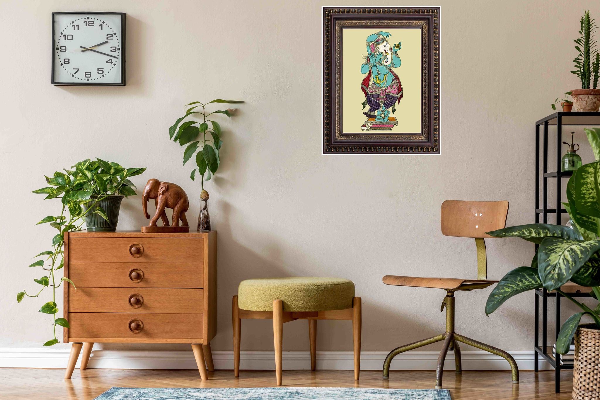 Dancing Ganesha Painting in Authentic Wood Frame