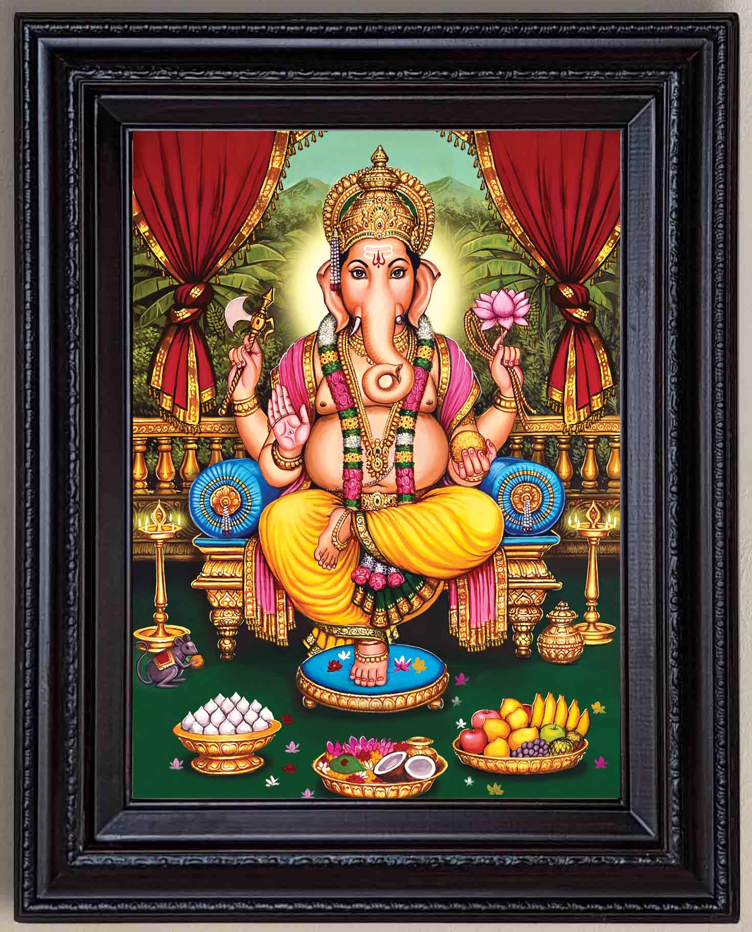 Lord Ganesha Traditional Painting in Authentic Wood Frame