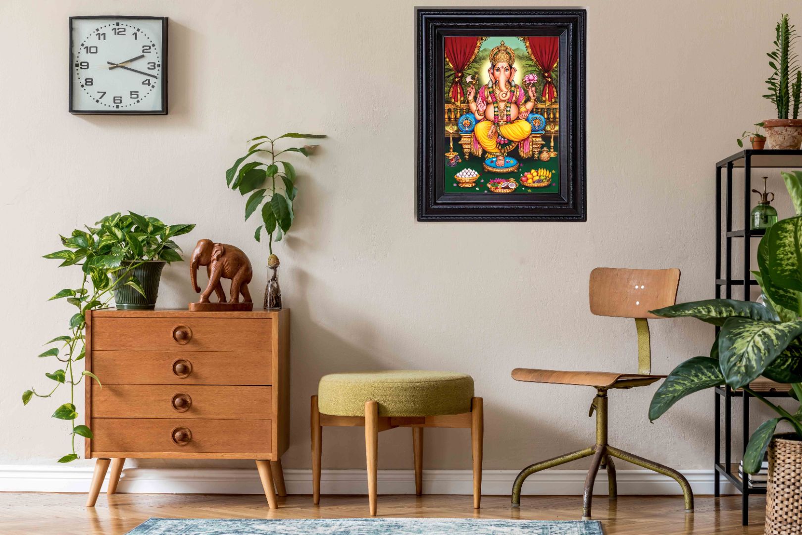 Lord Ganesha Traditional Painting in Authentic Wood Frame