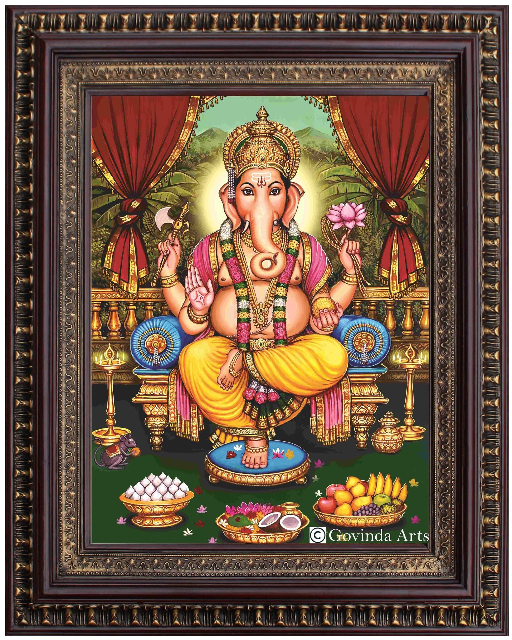 Lord Ganesha Traditional Painting in Authentic Wood Frame