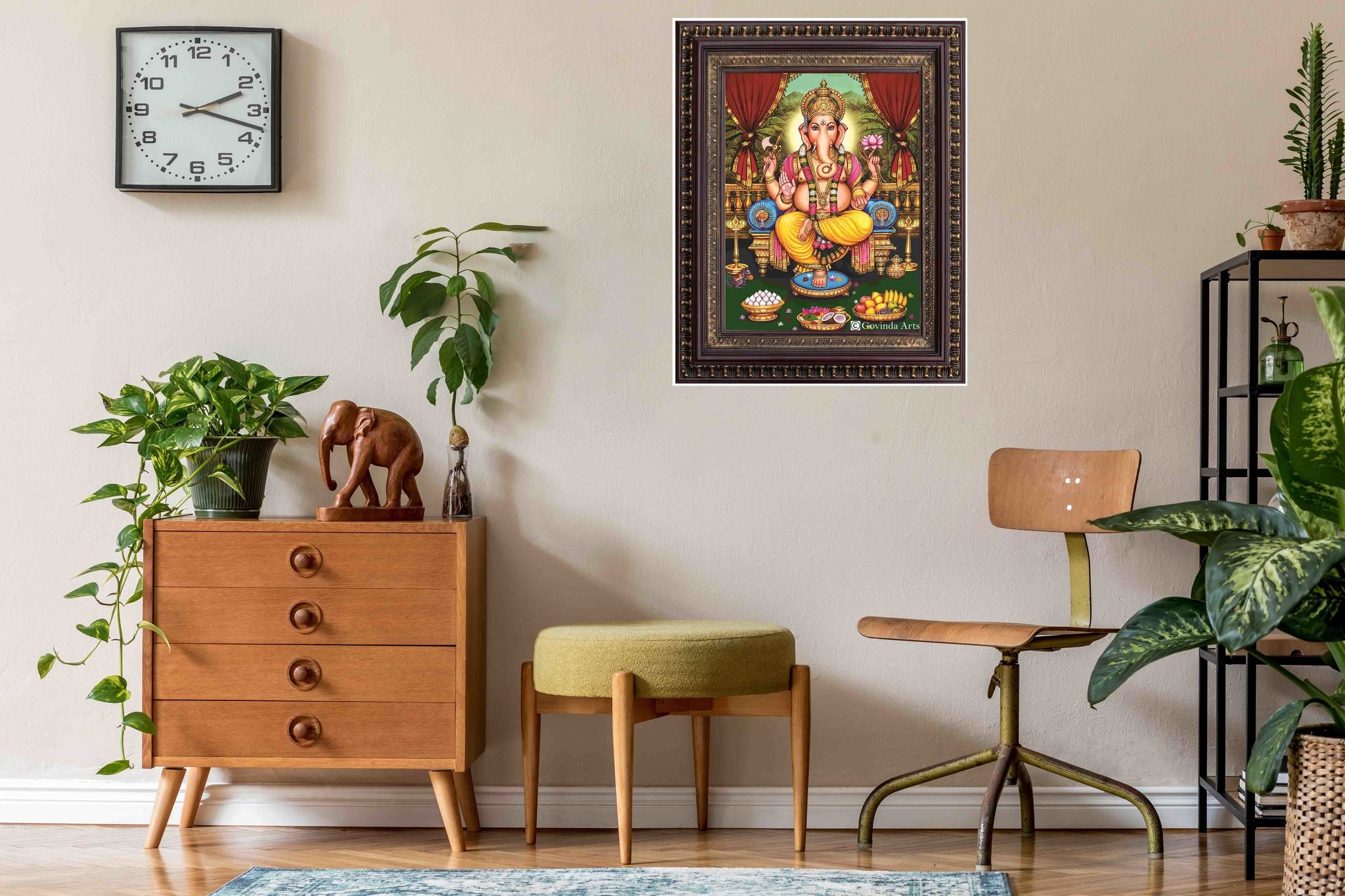 Lord Ganesha Traditional Painting in Authentic Wood Frame