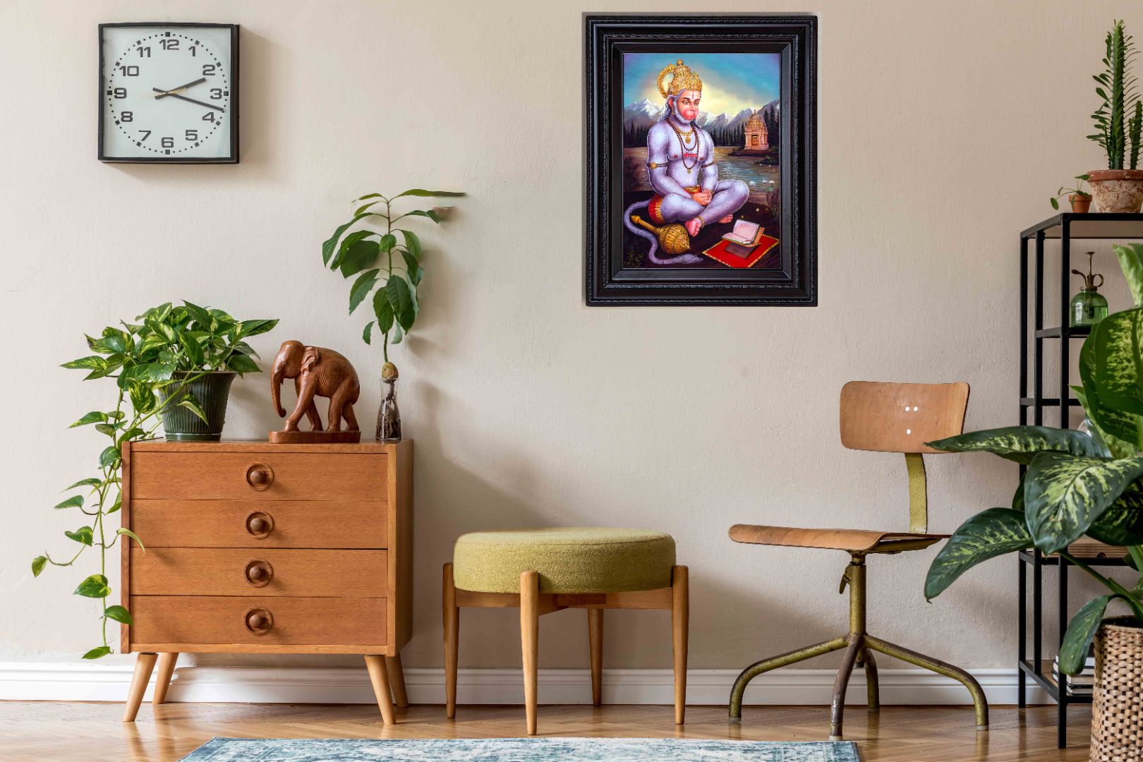 Lord Hanuman Painting in Authentic Wood Frame