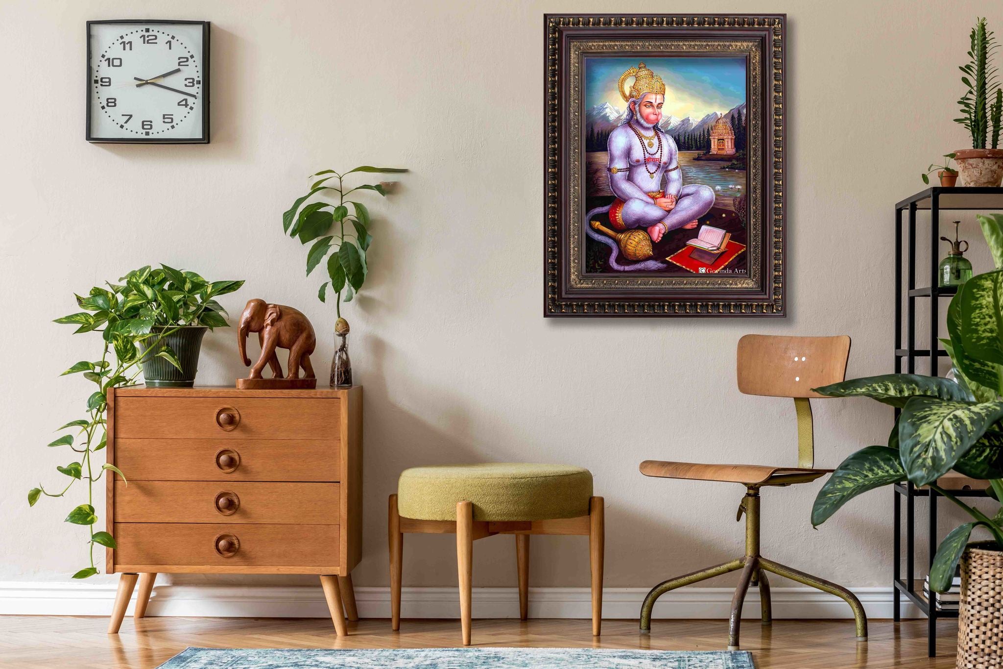 Lord Hanuman Painting in Authentic Wood Frame - 0