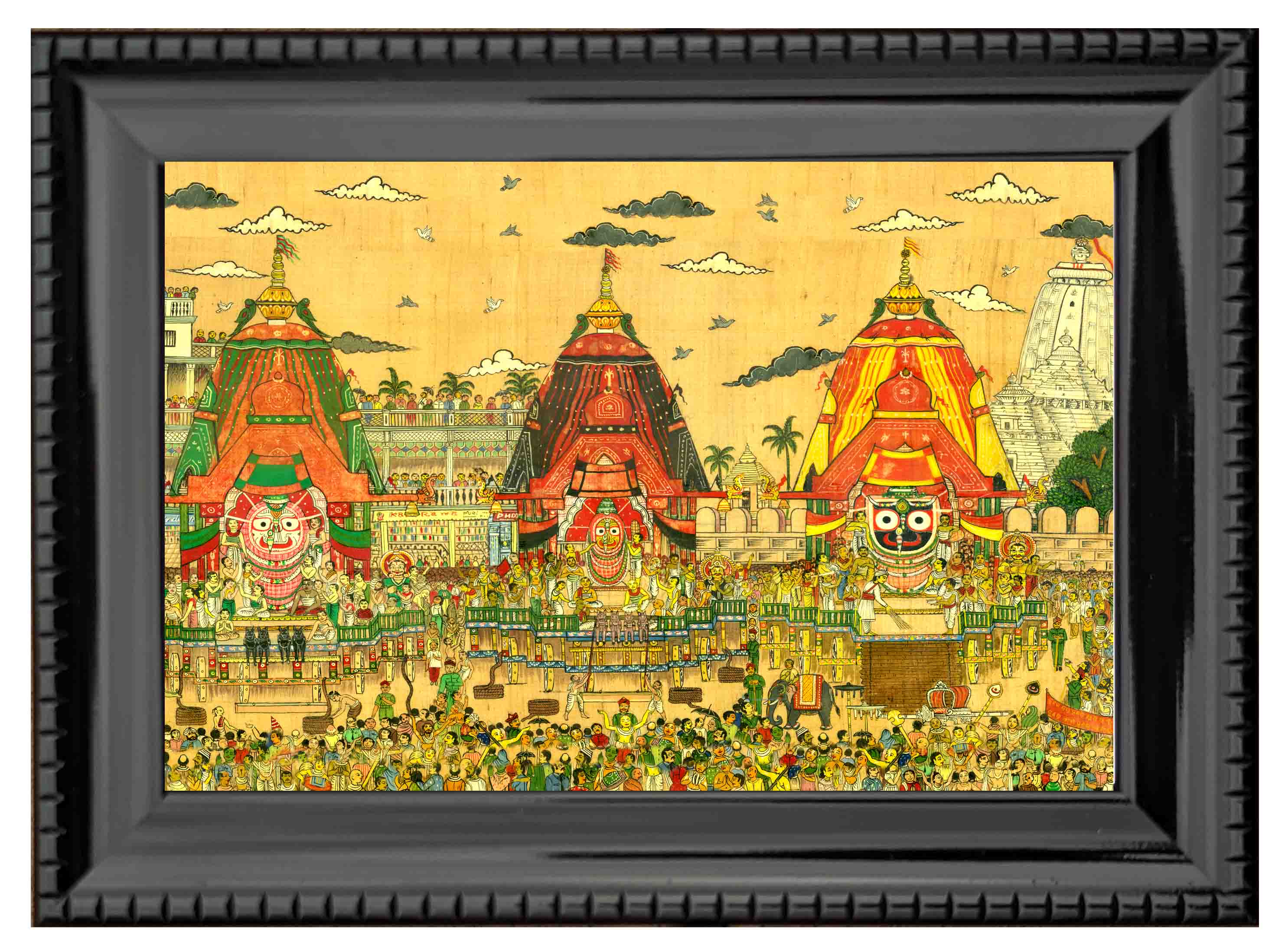 Lord Jaganath Baladev Subhadra Devi Ratha Yatra Painting in Authentic Wood Frame