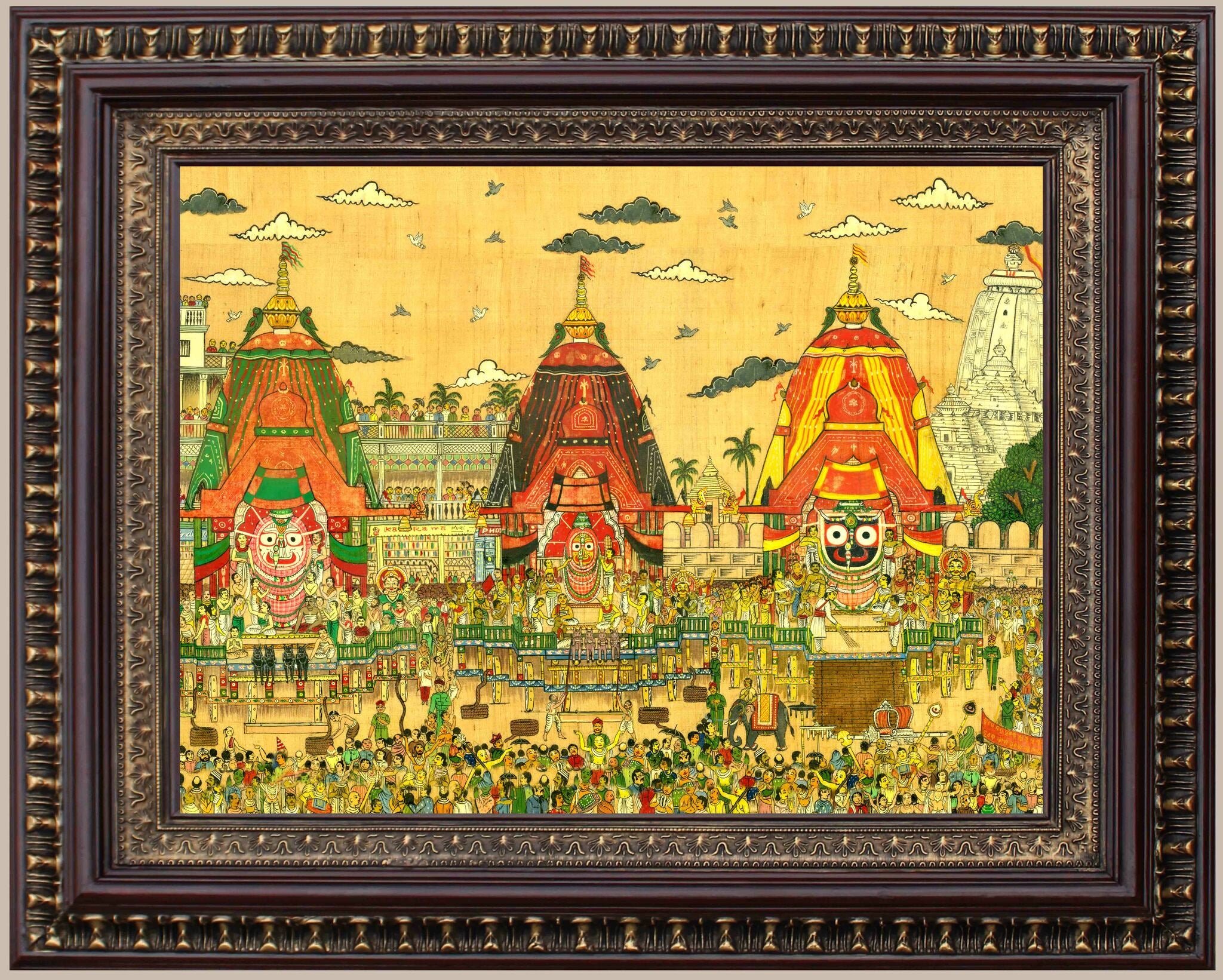 Lord Jaganath Baladev Subhadra Devi Ratha Yatra Painting in Authentic Wood Frame