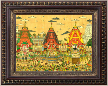 Lord Jaganath Baladev Subhadra Devi Ratha Yatra Painting in Authentic Wood Frame