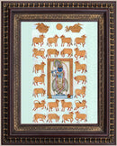 Lord Sreenathji with Cows Pichwai Style Painting in Authentic Wood Frame-1
