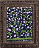 Lotus Flower Pichwai Painting Blue color Background in Authentic Wood Frame-1