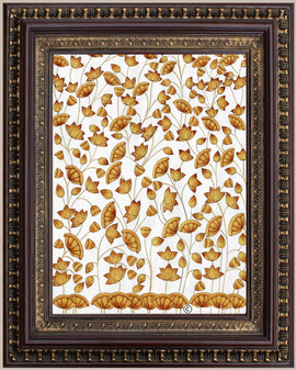 Lotus Flower Pichwai Painting White color Background in Authentic Wood Frame