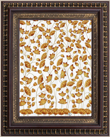 Lotus Flower Pichwai Painting White color Background in Authentic Wood Frame