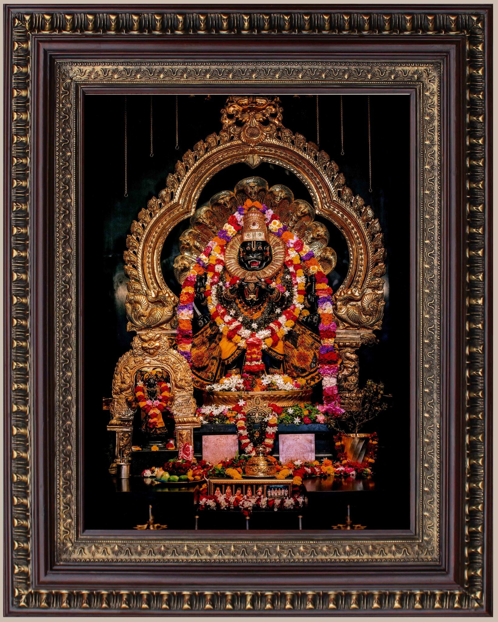 Mayapur Lord Narasimha Dev Painting in Authentic Wood Frame