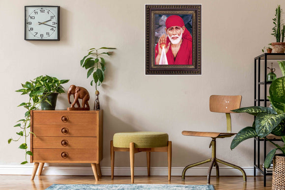 Shiridi Sai Baba Portrait in Authentic Wood Frame