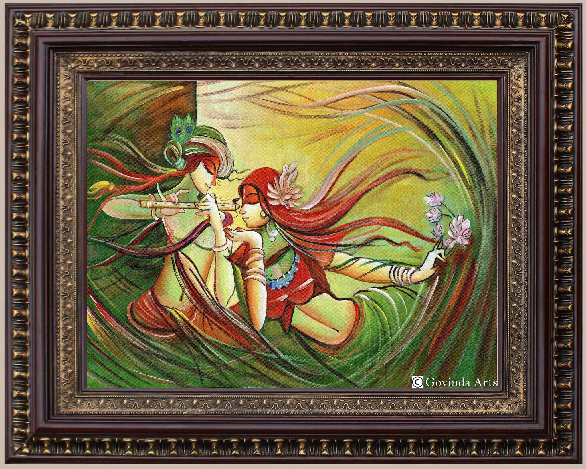 Radha Krsna in whirlwind Painting in Authentic Wood Frame