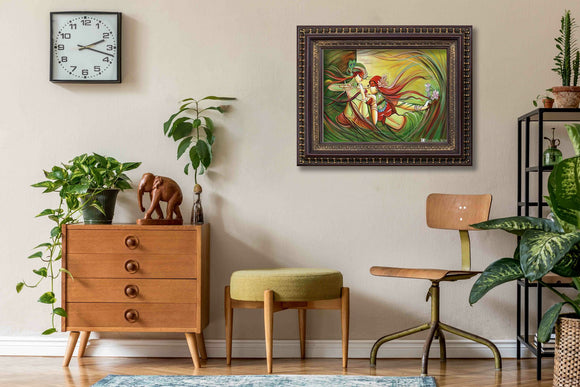 Radha Krsna in whirlwind Painting in Authentic Wood Frame