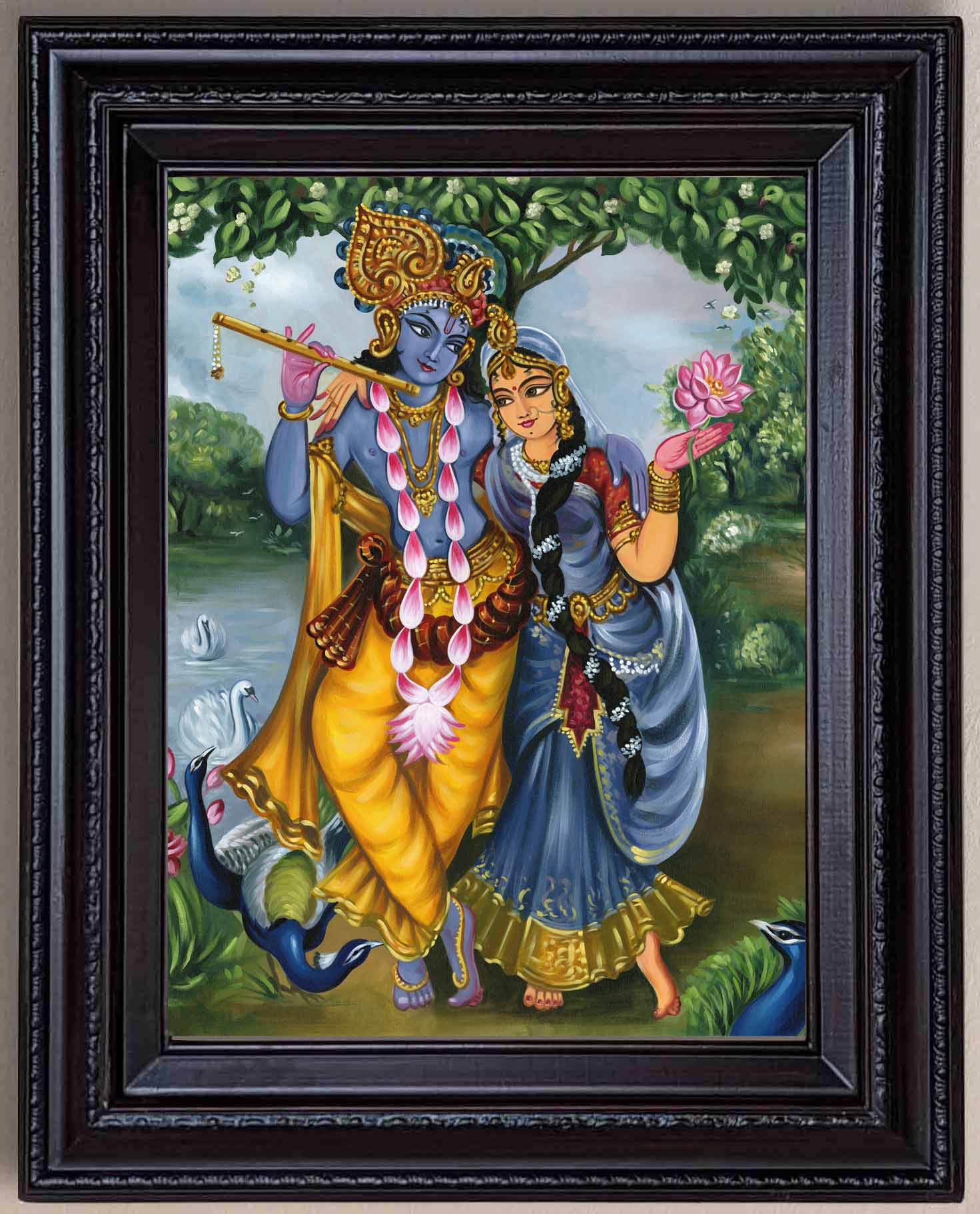 Sri Radha Krsna Tribhangi form Painting in Authentic Wood Frame