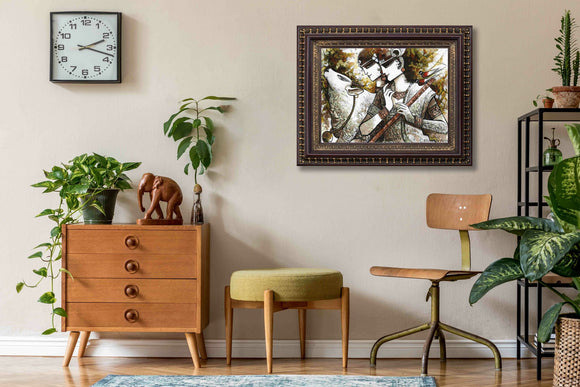 Radha Krishna with Cow Modern Painting in Authentic Wood Frame