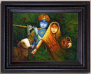 Radha Krishna with Cow Village Style Painting in Authentic Wood Frame-3