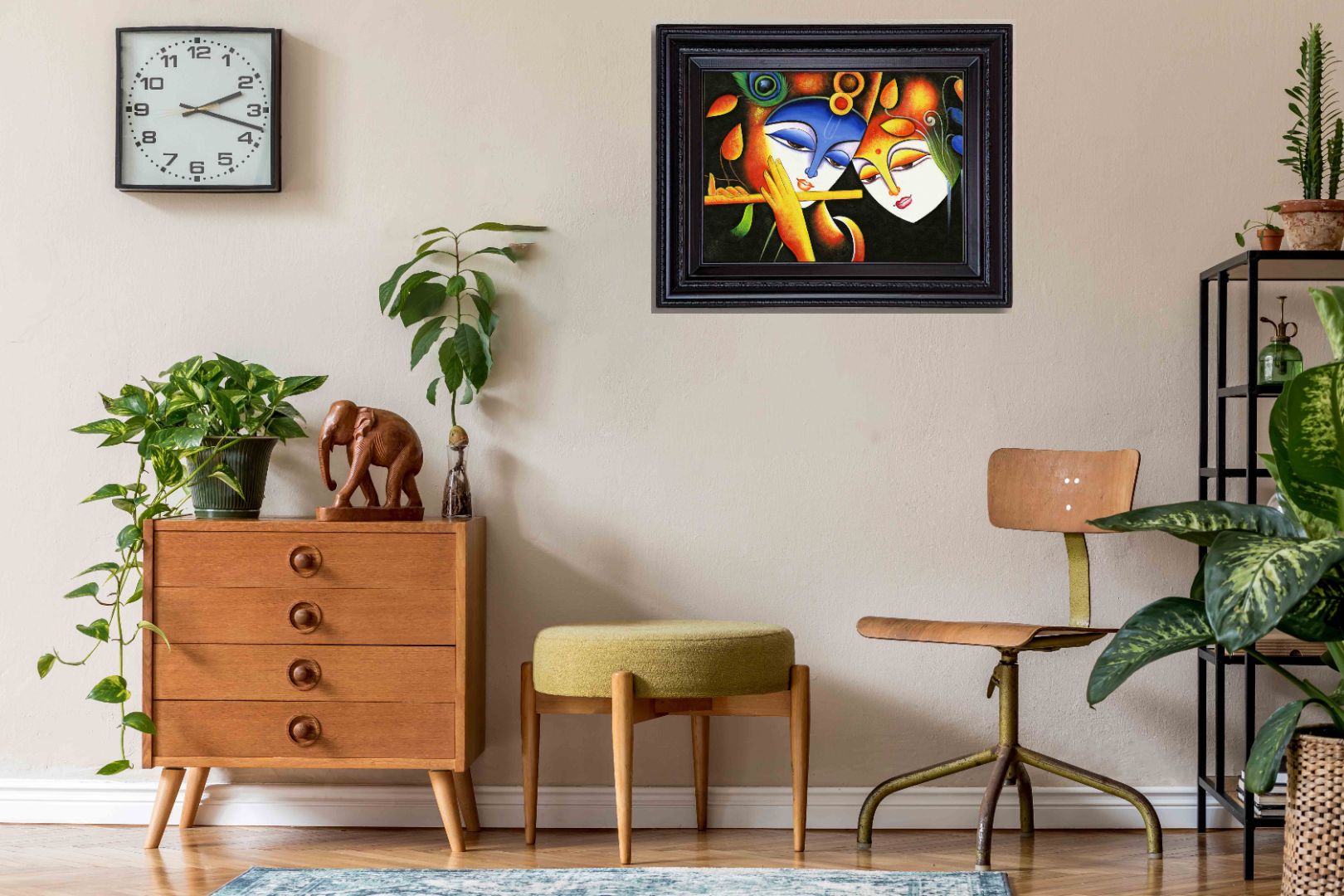 Radha Krishna Colorful Painting in Authentic Wood Frame