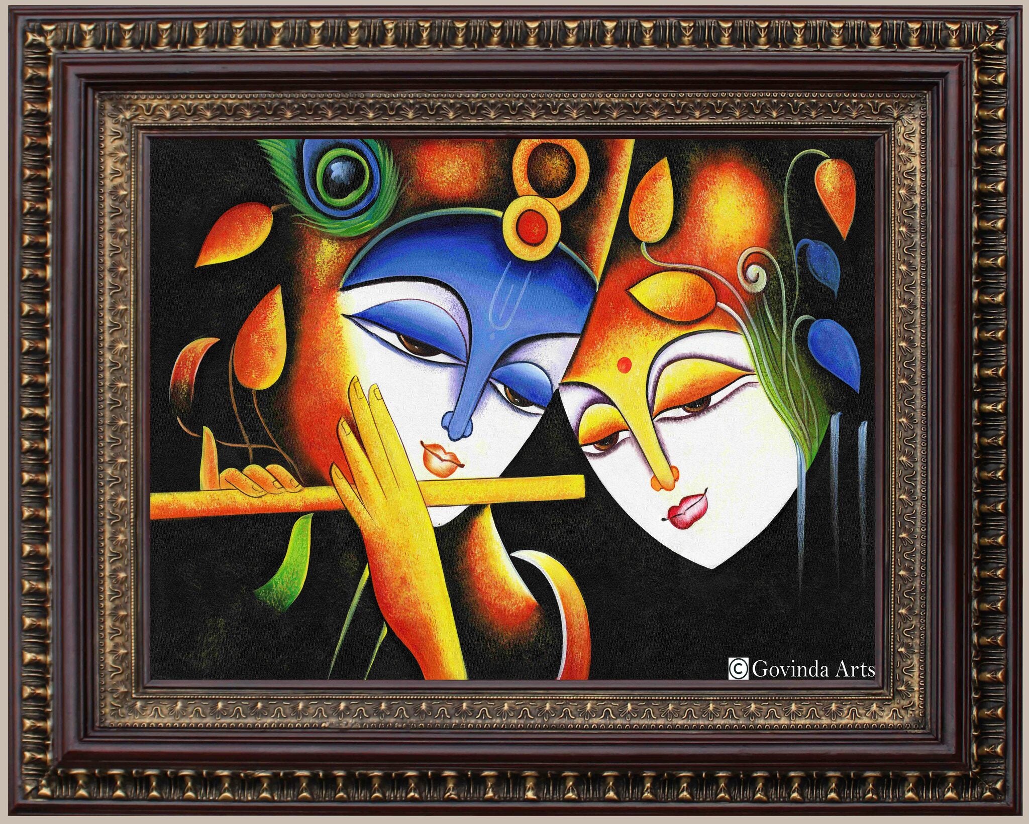 Radha Krishna Colorful Painting in Authentic Wood Frame