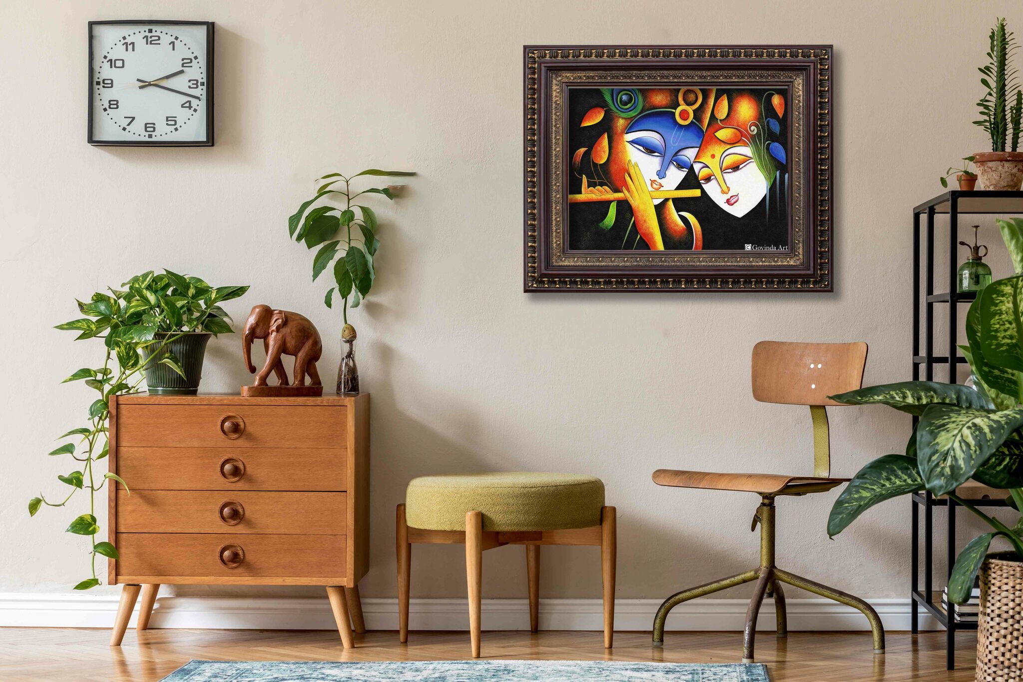 Radha Krishna Colorful Painting in Authentic Wood Frame