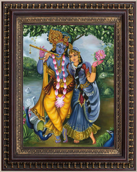 Sri Radha Krsna Tribhangi form Painting in Authentic Wood Frame