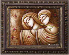 Radha Krsna in Rose Petals Painting in Authentic Wood Frame