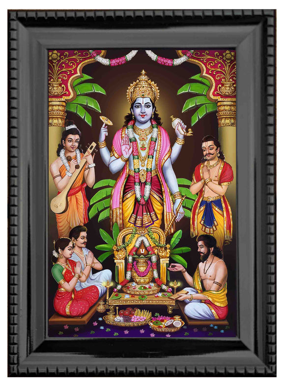 Lord SatyaNarayana Swamy Painting in Authentic Wood Frame