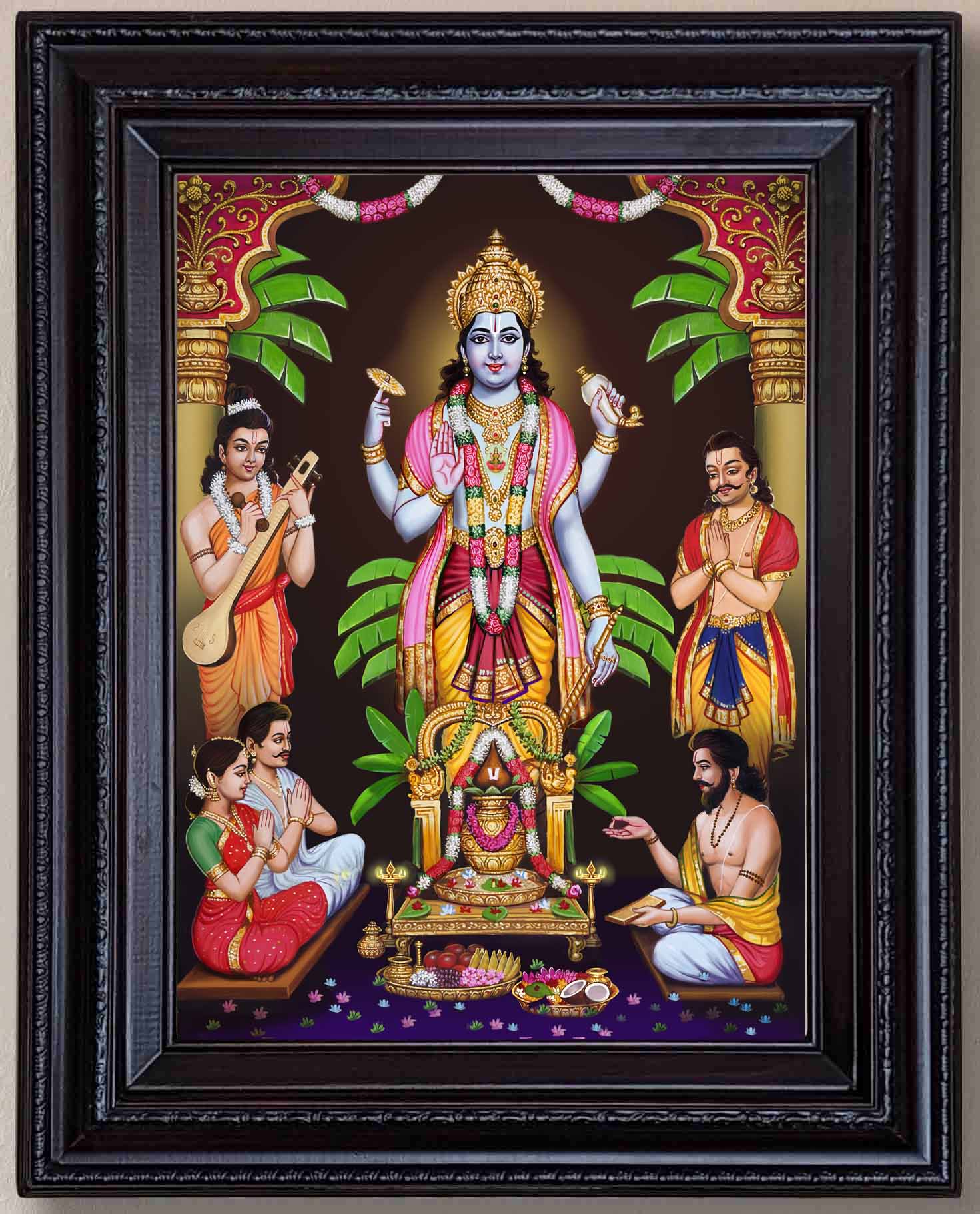 Lord SatyaNarayana Swamy Painting in Authentic Wood Frame - 0