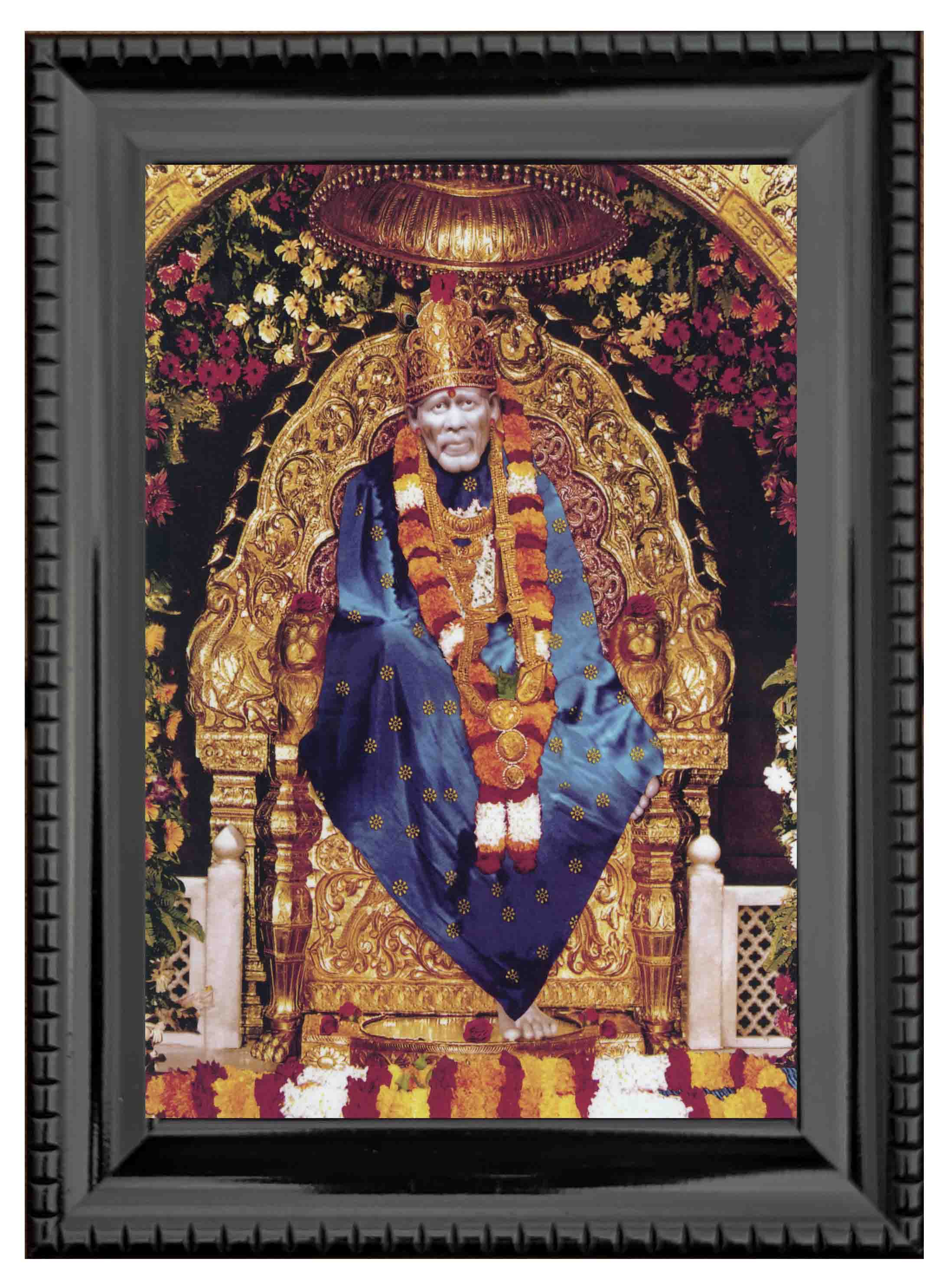 Shiridi Sai Baba Temple Deity Picture in Authentic Wood Frame