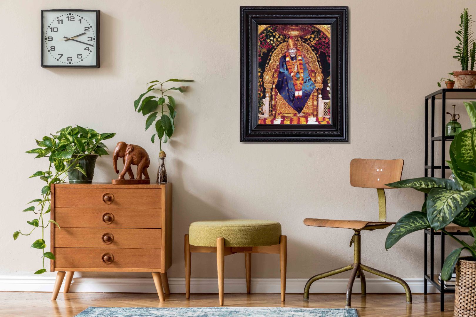 Shiridi Sai Baba Temple Deity Picture in Authentic Wood Frame - 0