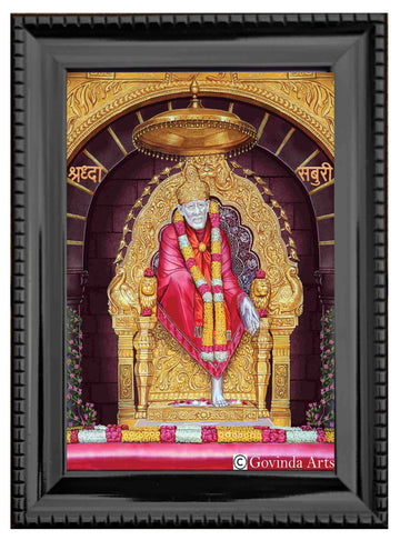 Shiridi Sai Baba Temple Style Painting in Authentic Wood Frame - 0