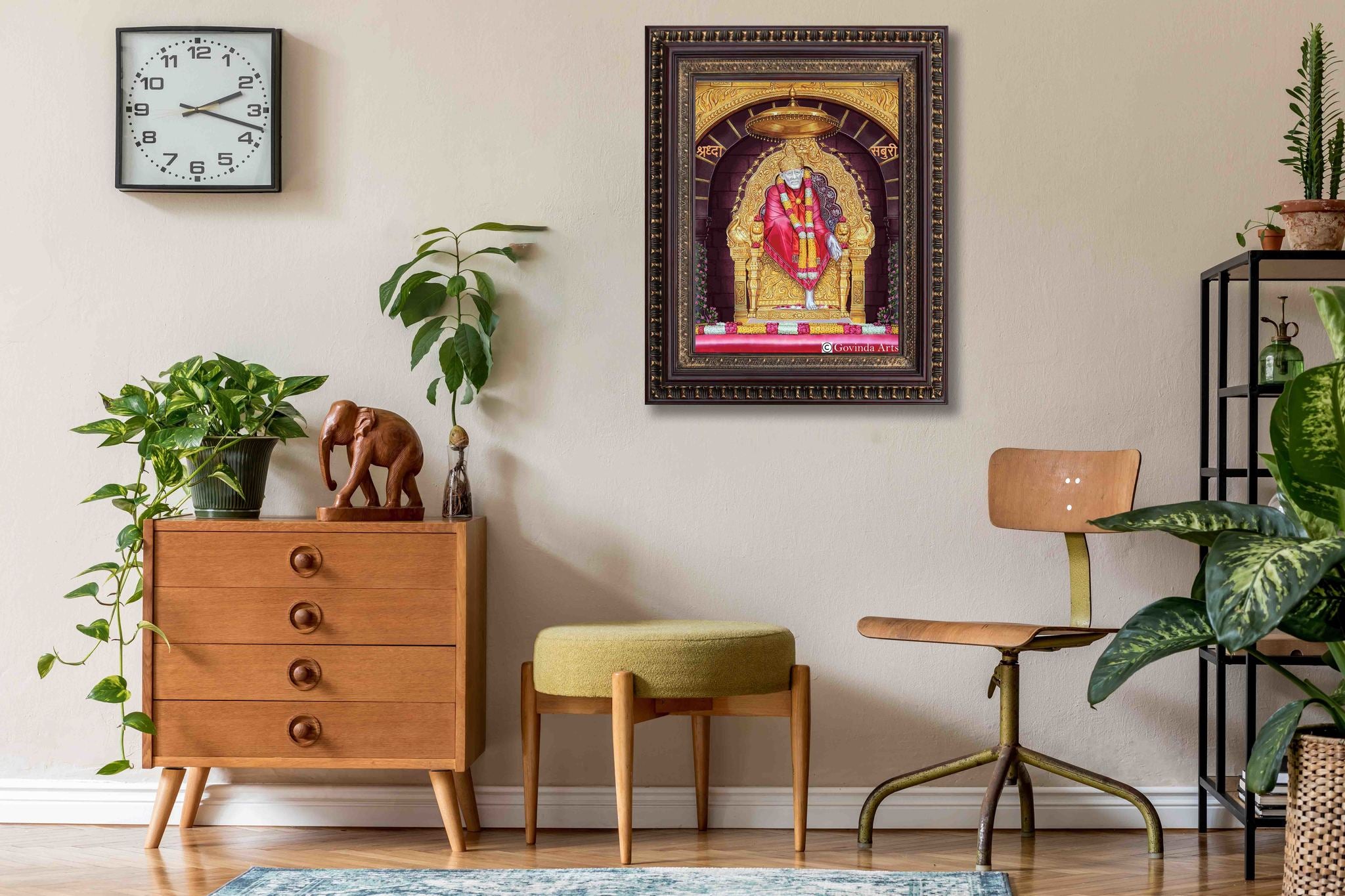 Shiridi Sai Baba Temple Style Painting in Authentic Wood Frame