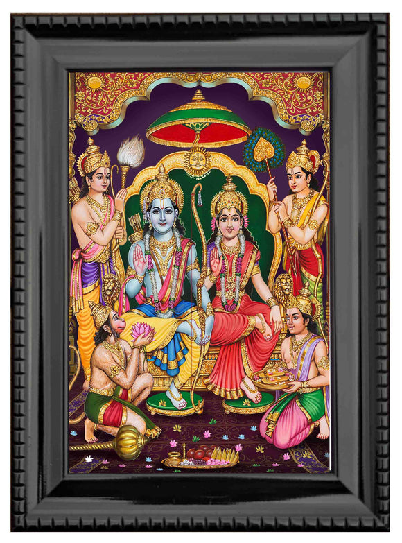 Sita Rama Pattabhishekam Painting in Authentic Wood Frame