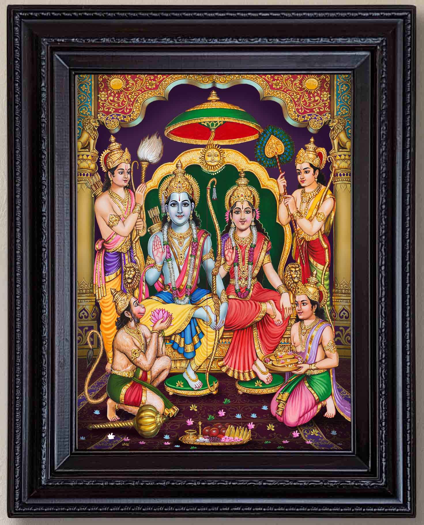 Sita Rama Pattabhishekam Painting in Authentic Wood Frame - 0