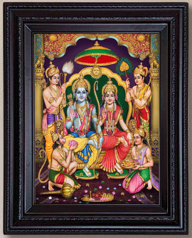 Sita Rama Pattabhishekam Painting in Authentic Wood Frame - 0