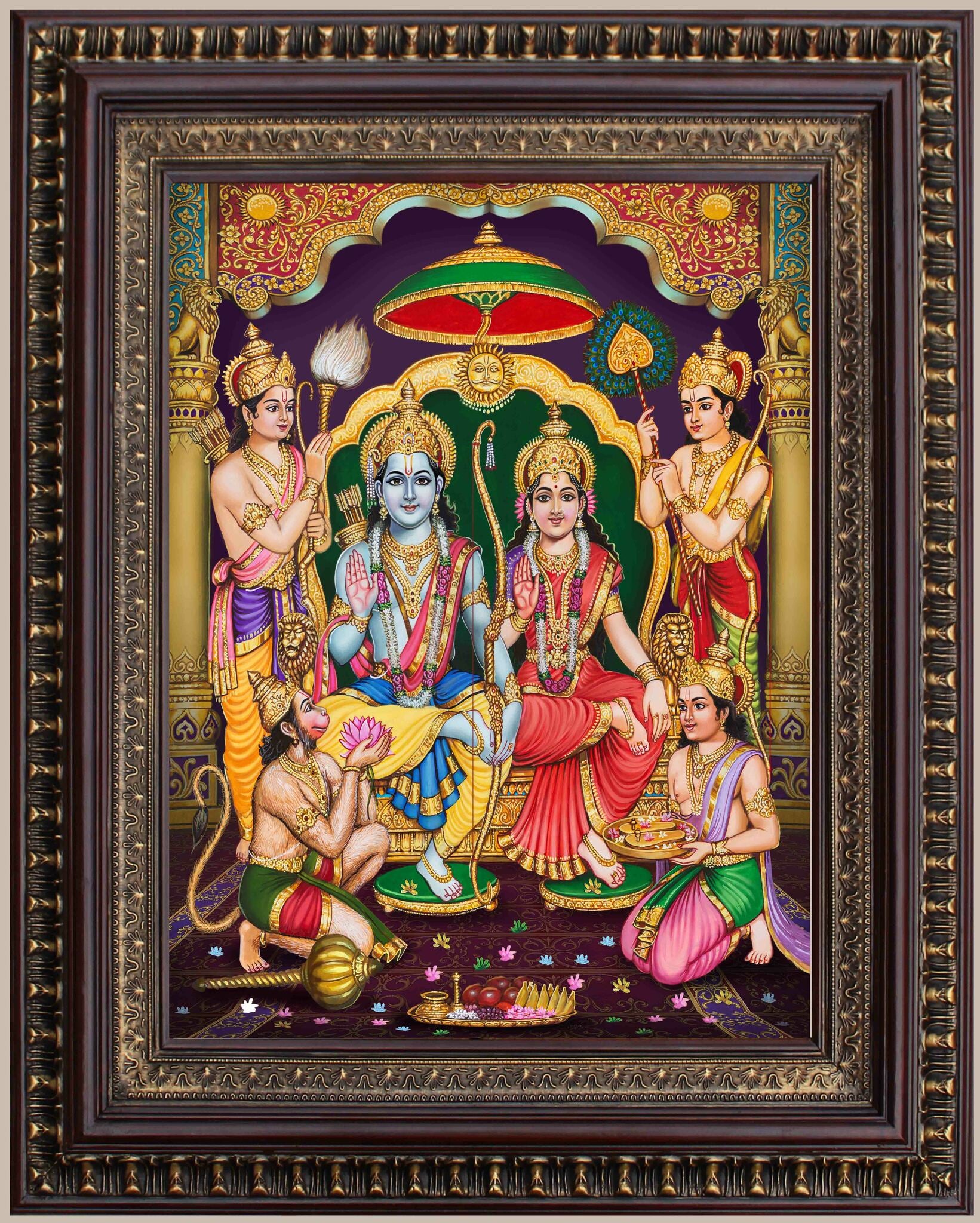 Sita Rama Pattabhishekam Painting in Authentic Wood Frame