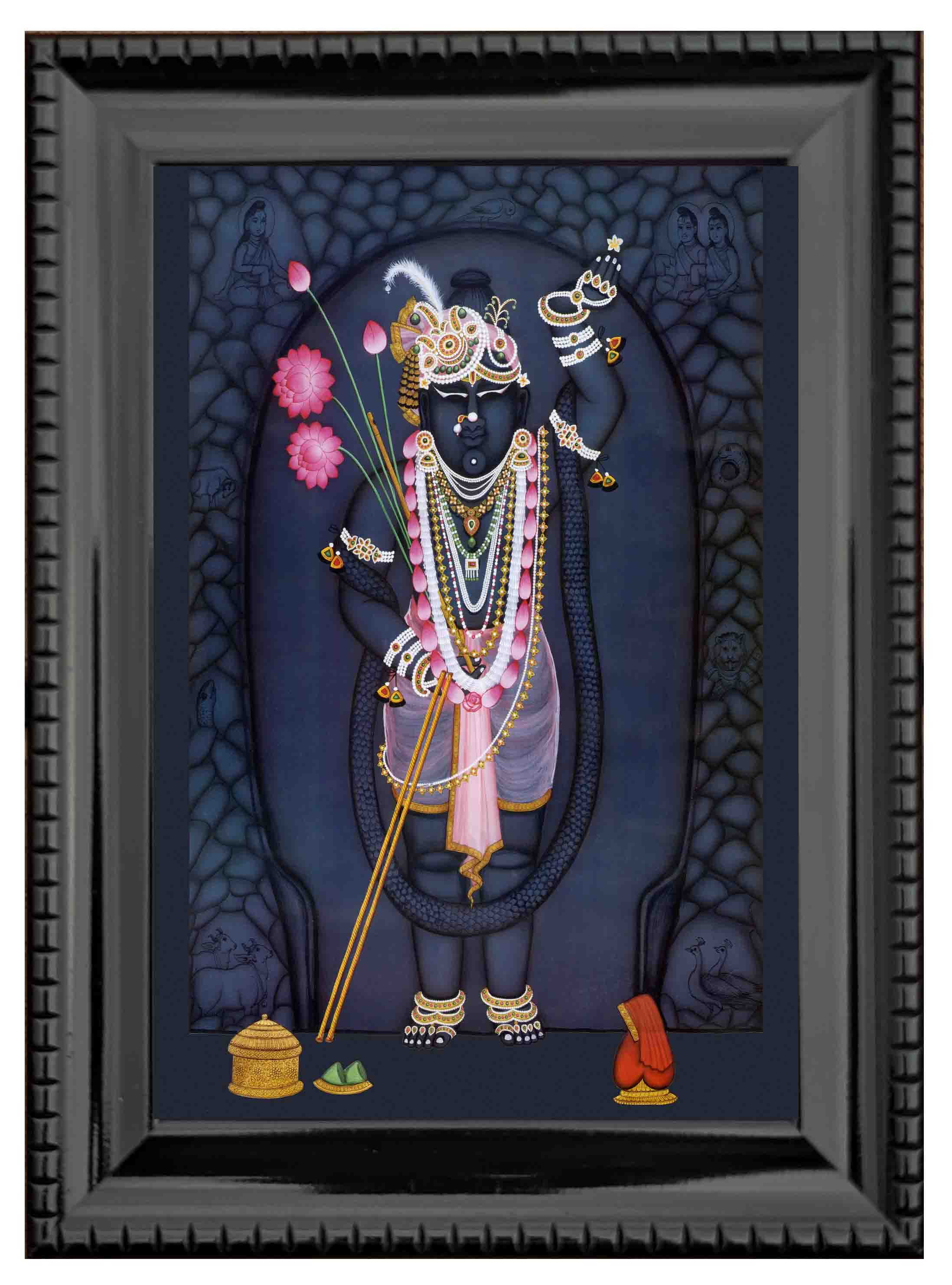 Lord Sreenathji Mangal Darshan Painting in Authentic Wood Frame