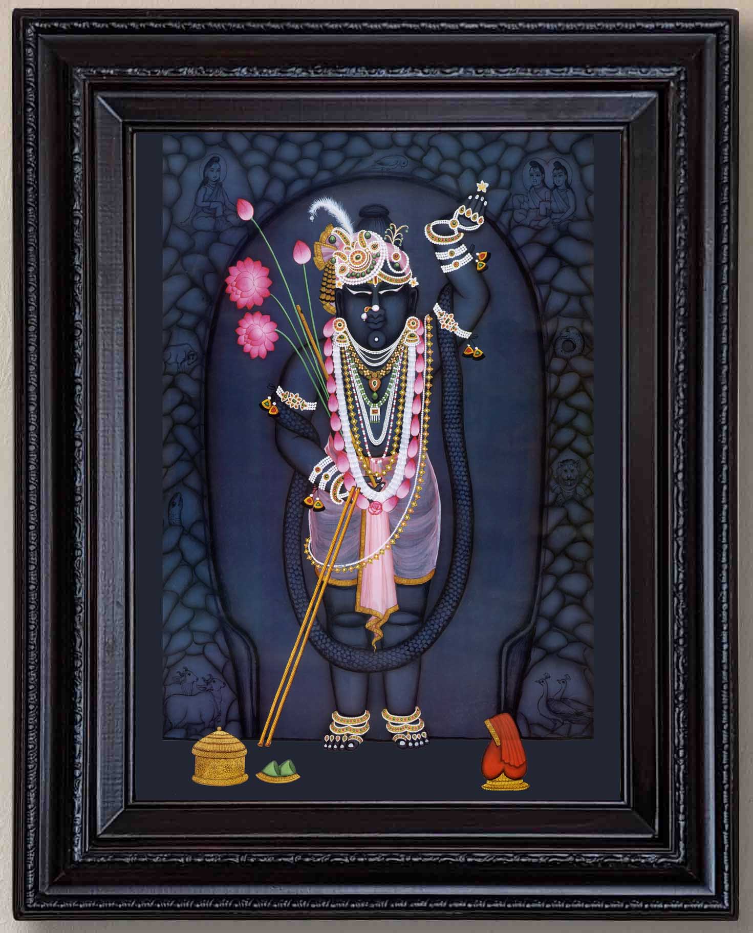 Lord Sreenathji Mangal Darshan Painting in Authentic Wood Frame