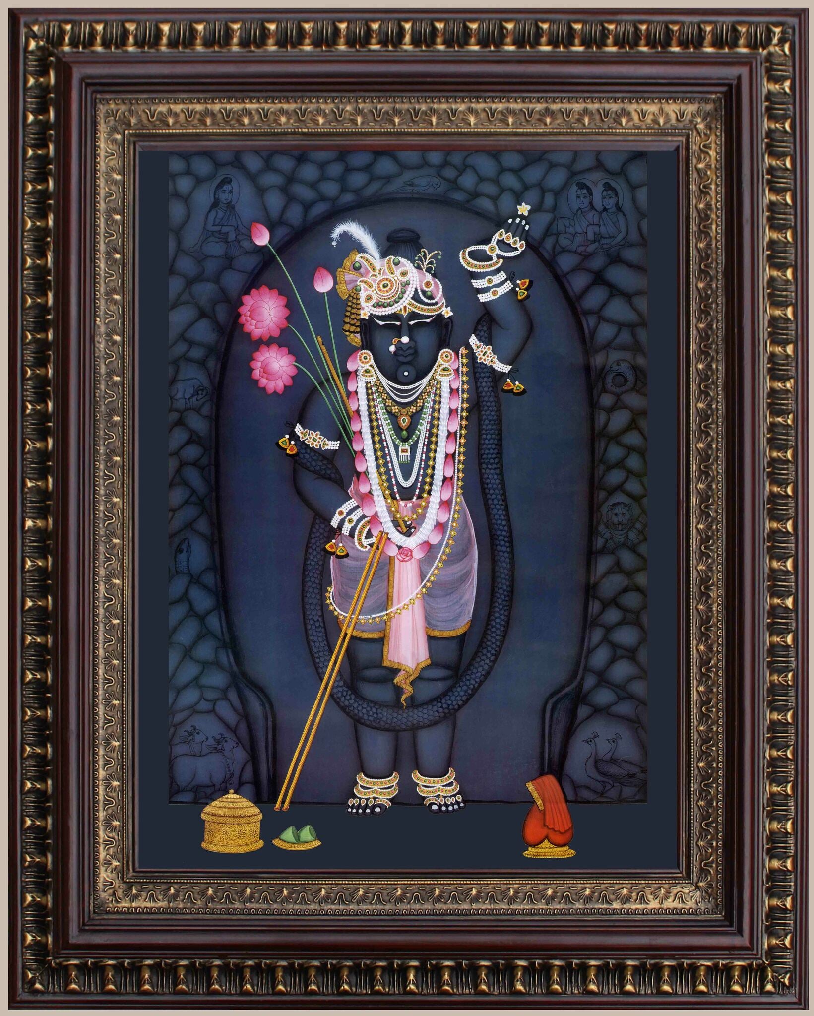 Lord Sreenathji Mangal Darshan Painting in Authentic Wood Frame