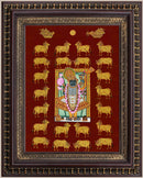Lord Sreenathji with Cows and Pearls Pichwai Style Painting in Authentic Wood Frame-1