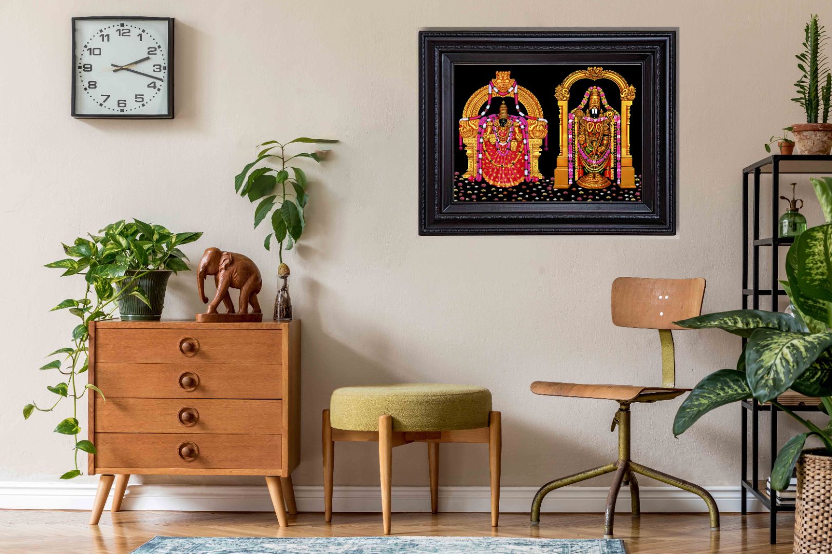 Sri Venkateswara Swamy and Padmavati Painting in Authentic Wood Frame