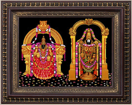 Sri Venkateswara Swamy and Padmavati Painting in Authentic Wood Frame