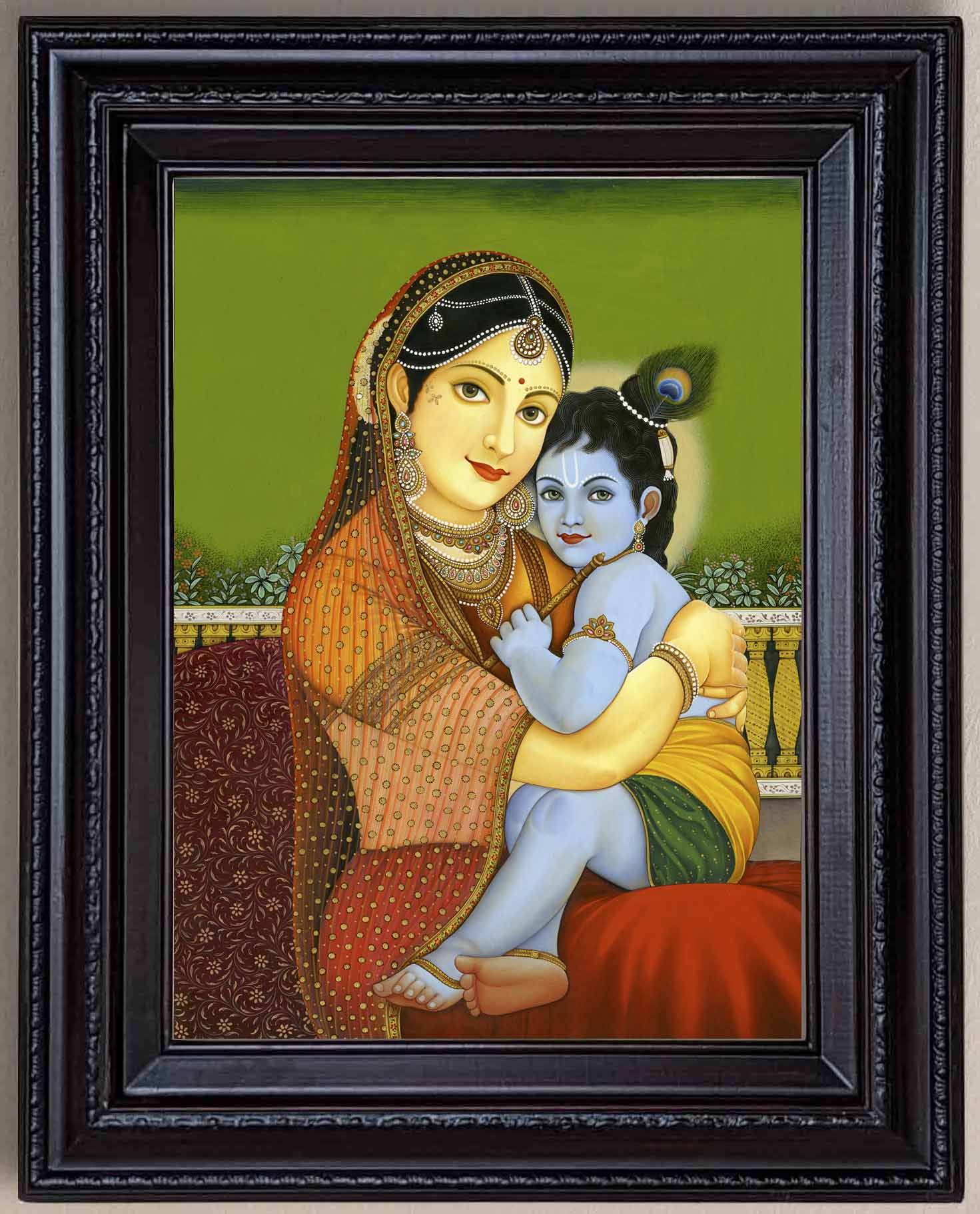 Yashoda Krsna Painting in Authentic Wood Frame