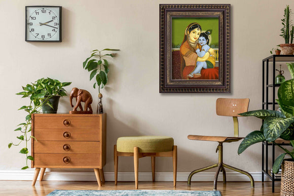 Yashoda Krsna Painting in Authentic Wood Frame