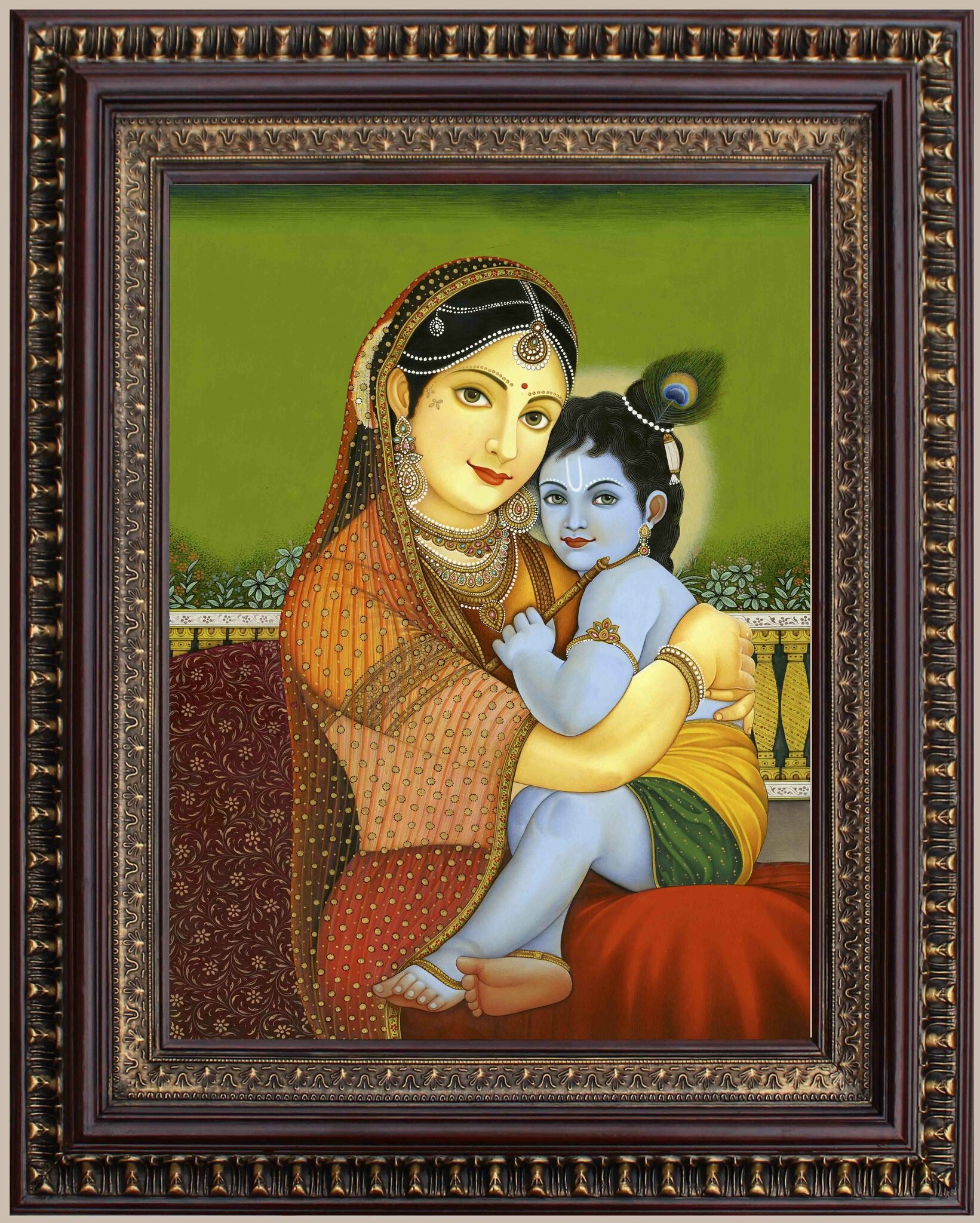 Yashoda Krsna Painting in Authentic Wood Frame