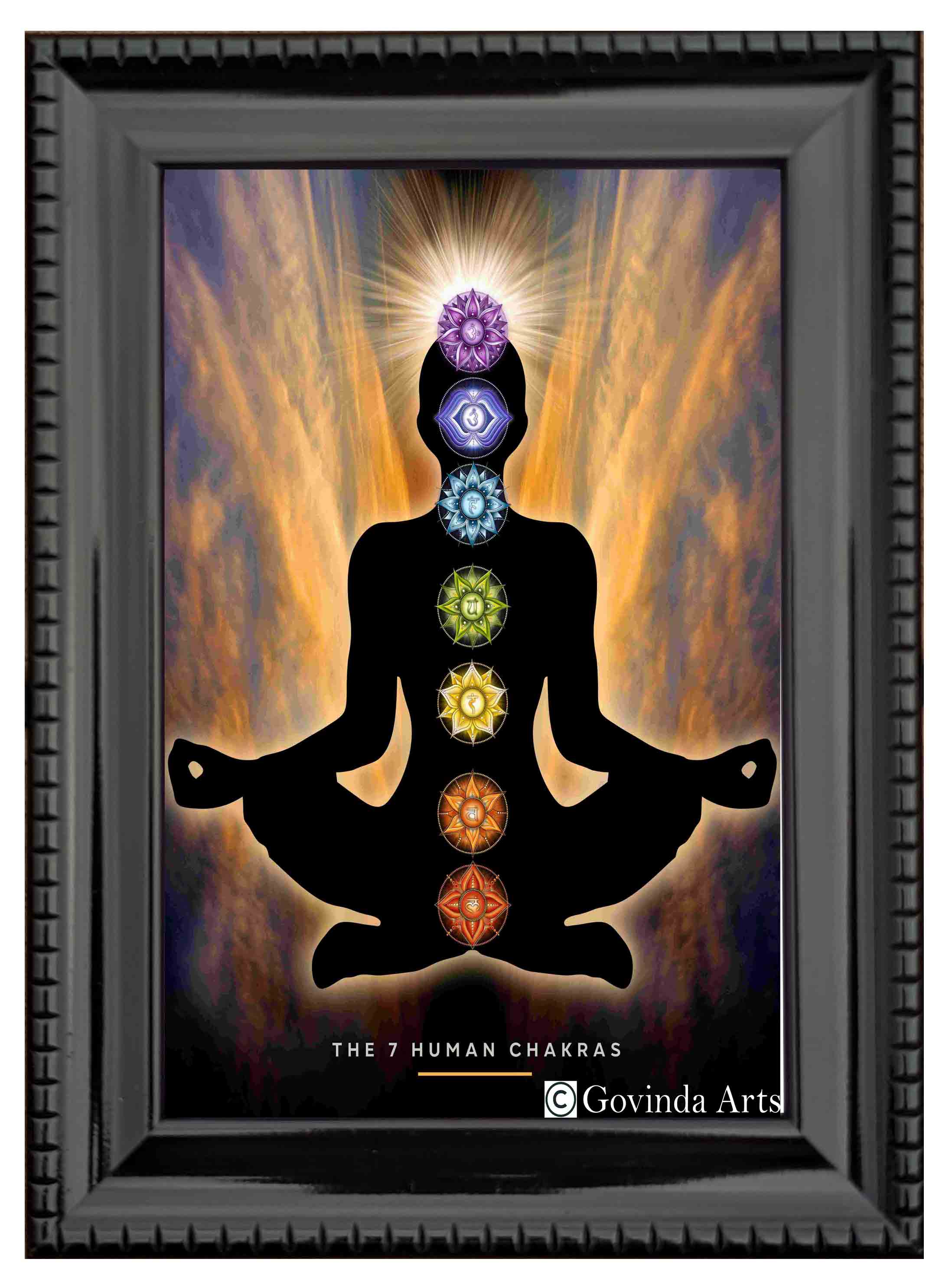 Seven Chakra Pose Painting in Authentic Wood Frame