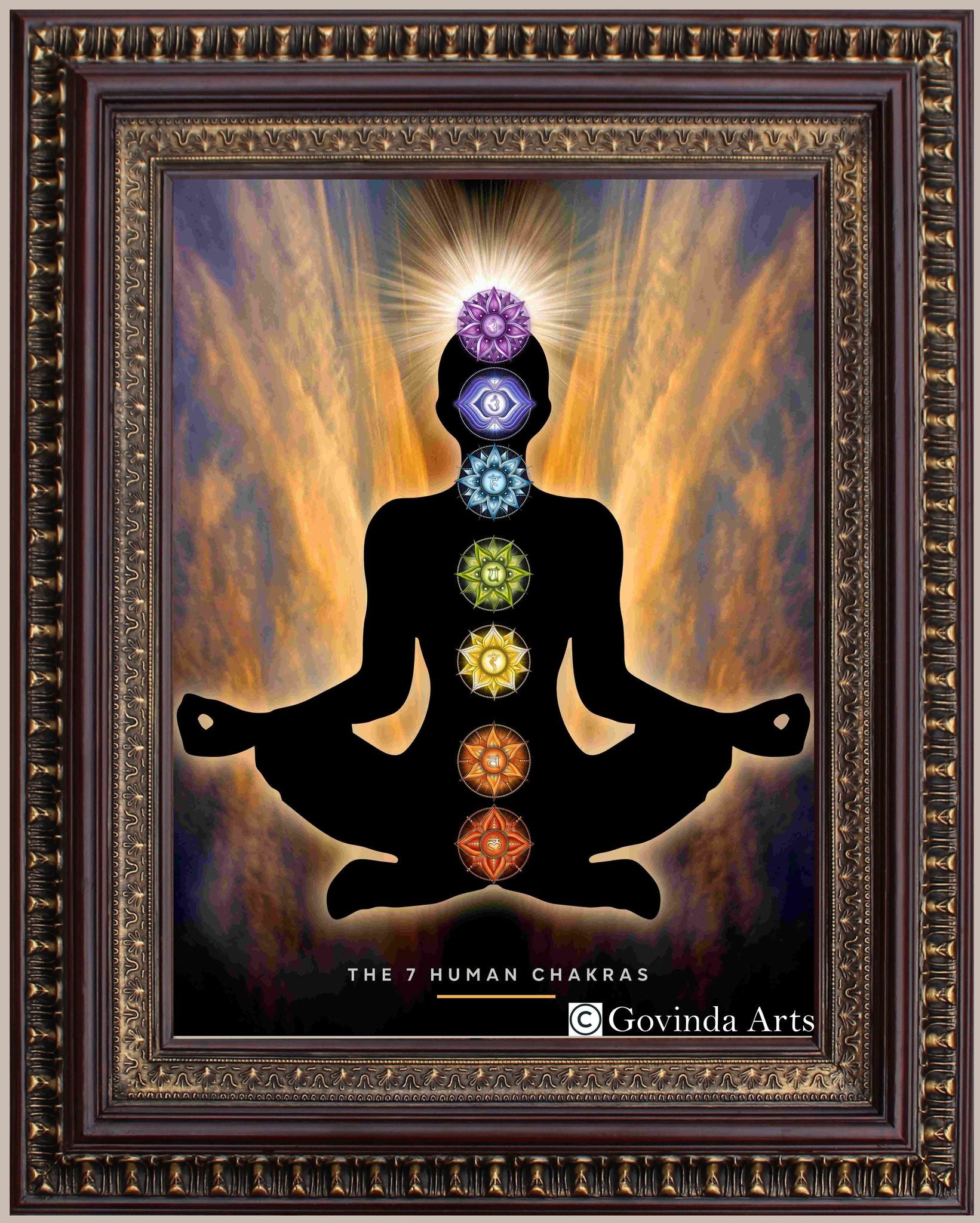 Seven Chakra Pose Painting in Authentic Wood Frame