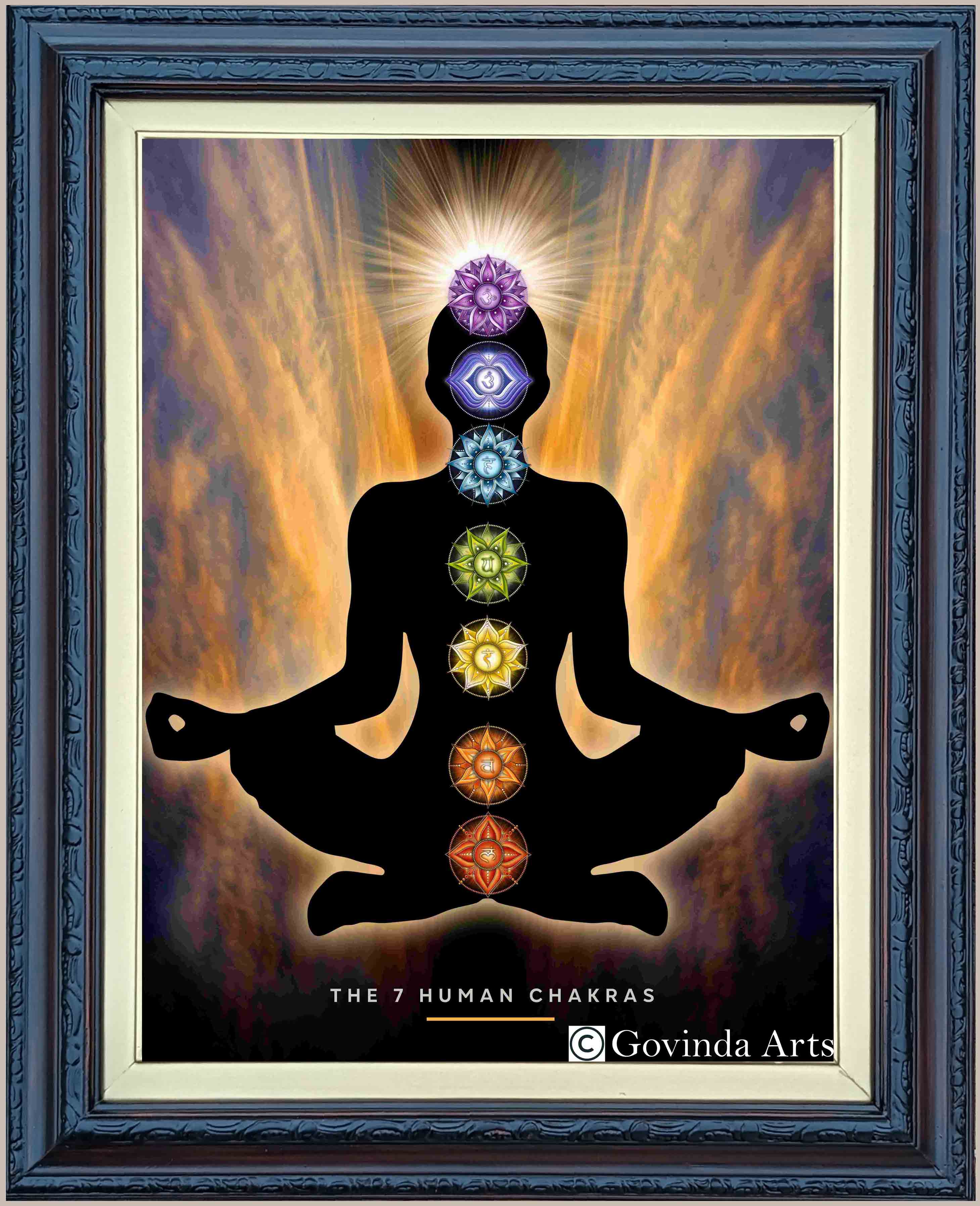 Seven Chakra Pose Painting in Authentic Wood Frame - 0